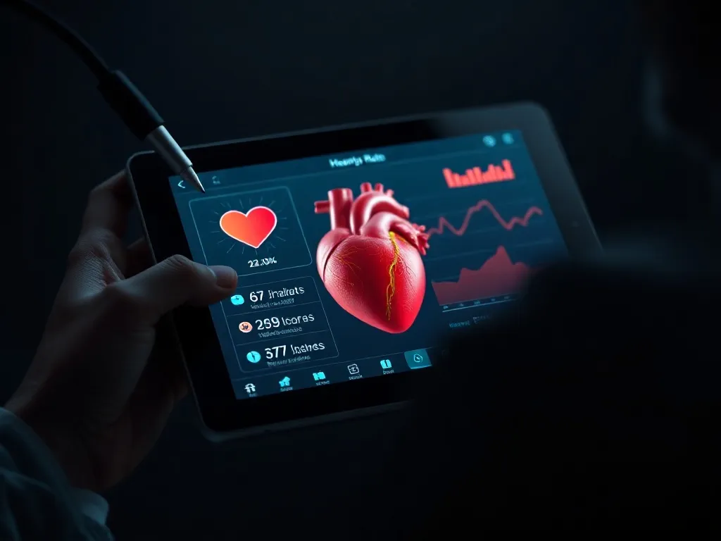 Close up of a professional medical tablet showing heart rate