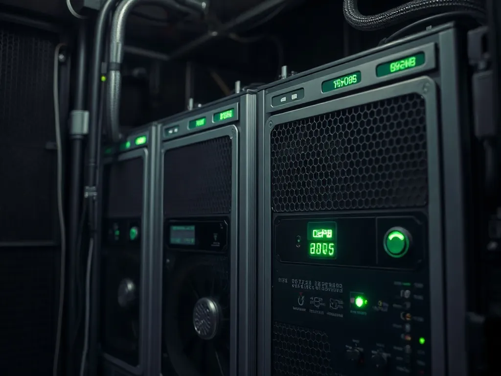 Industrial server cooling system close up, technical compone